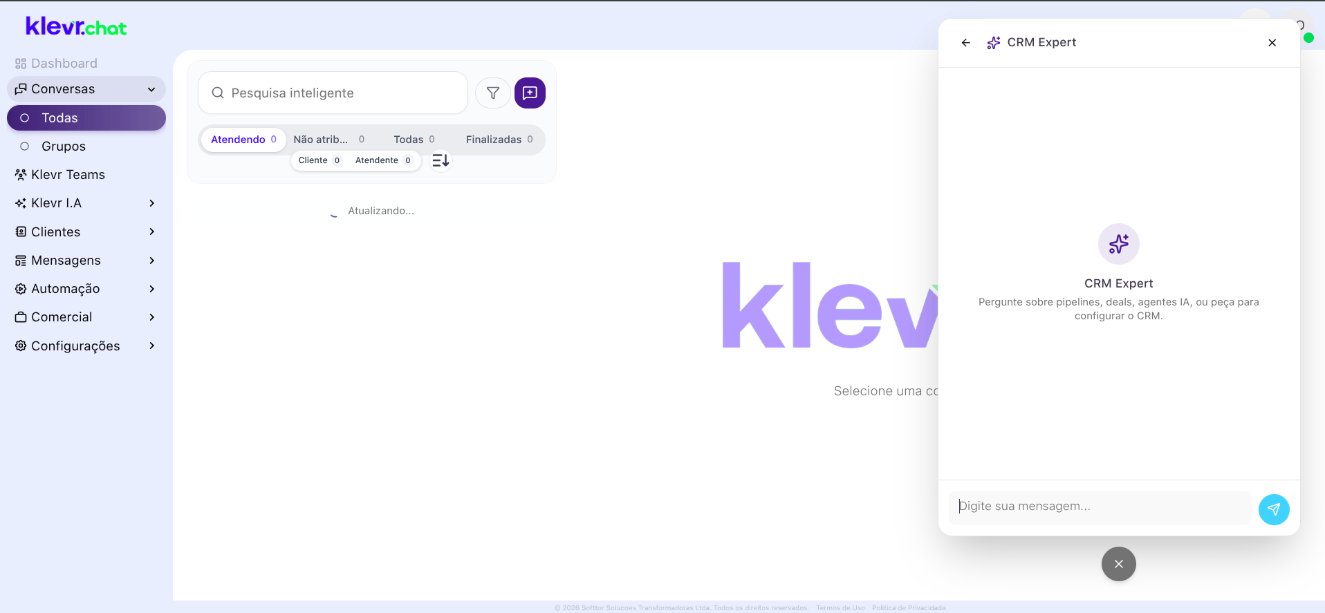 Klevr CRM - Painel de conversas e atendimento